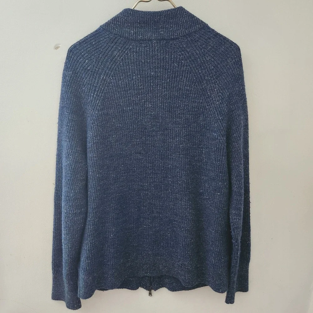 Banana Republic Mens XL Blue Wool Linen Blend Full Zip Ribbed Cardigan Sweater
